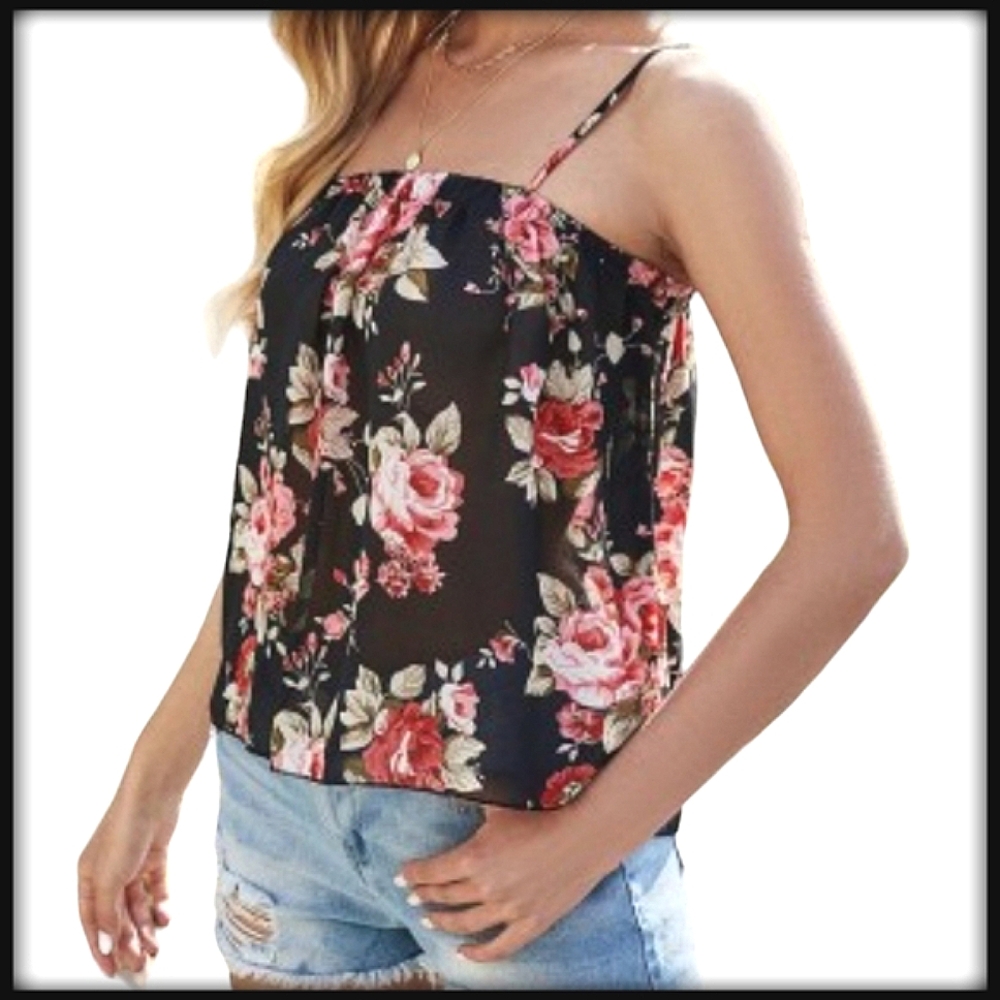 Express Black Floral Sheer Flowy Tank Top Size XS